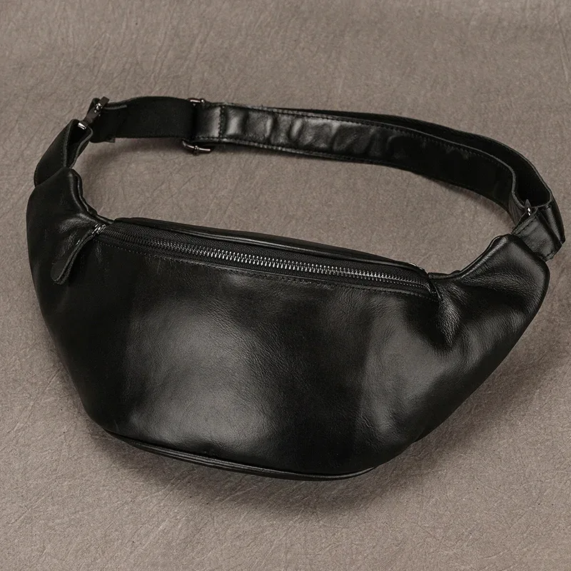 sacs de taille en cuir véritable pour hommes, sac banane, pochette pour téléphone, mini sac de poitrine de voyage, sac à bandoulière, pochette en cuir noir