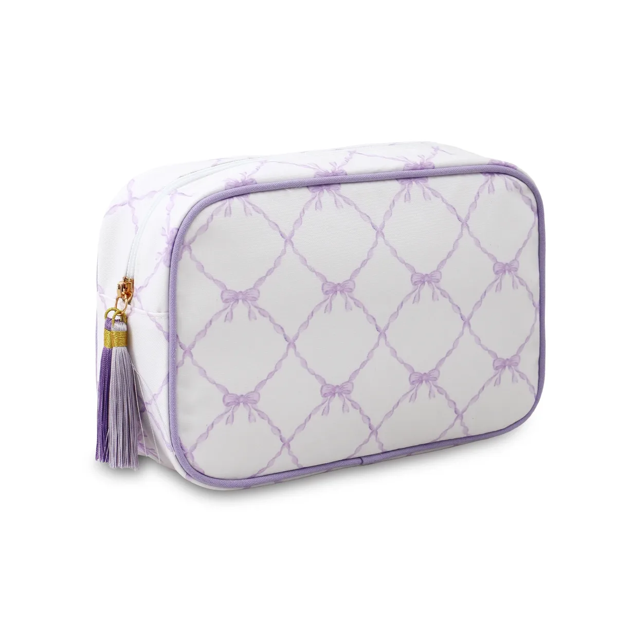 grand sac à cosmétiques portable rayé pour femmes, sac de maquillage à pompon avec fermeture éclair, pochette de rangement de grande capacité