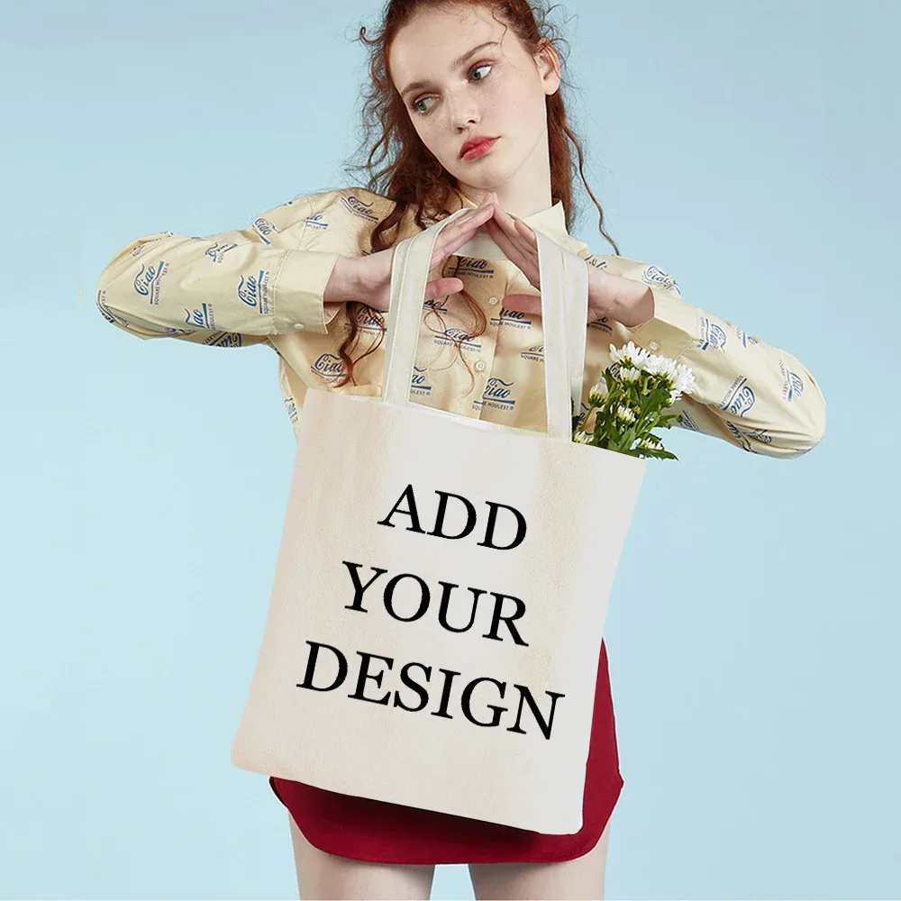 sac fourre-tout personnalisé pour femmes, avec logo imprimé, personnalisé de vos images, sacs à bandoulière de shopping en toile à la mode, livraison directe