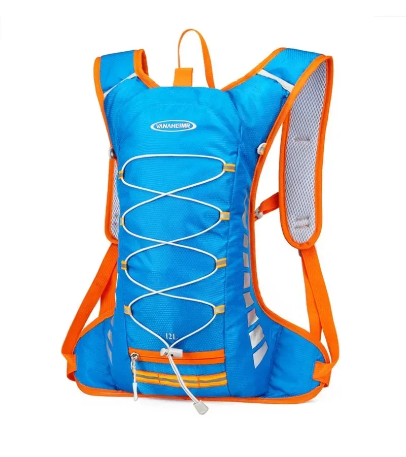 sac dos nylon bleu gris motif bulles eau bandes orange gris activités plein air 36 55 litres bandoulière arquée fermeture éclair
