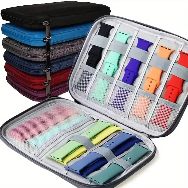 pochette organisatrice nylon gris compartiments maille bracelets montres voyage capacité grande taille petite affaires