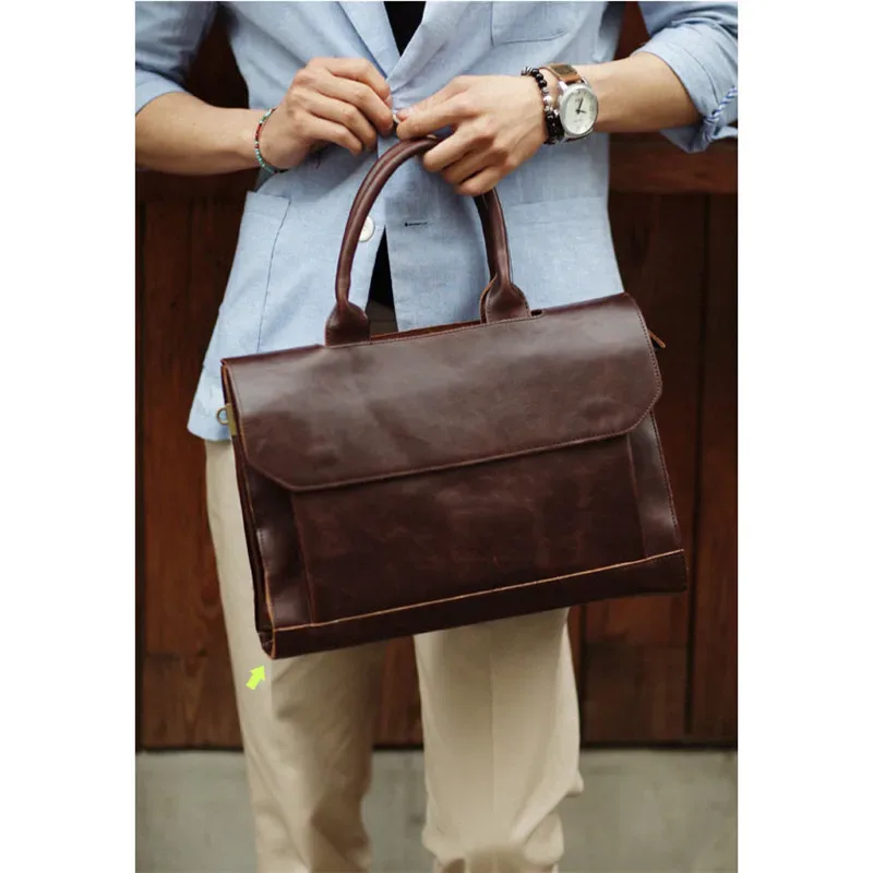 gumst – serviette rétro en cuir de cheval fou pour hommes, sacoches d'affaires, sac à main pour ordinateur portable, pochette d'ordinateur