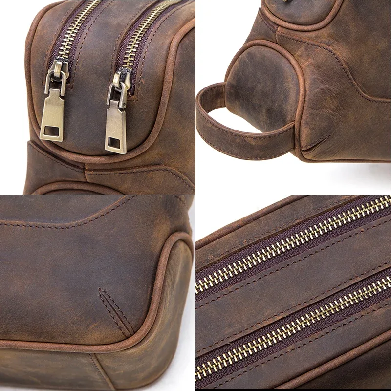 trousse cosmétiques cuir vache marron noir boîte haute capacité pochettes intérieures zipper voyage usage