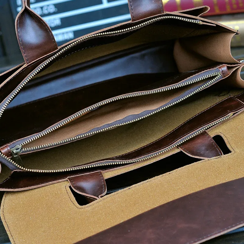 gumst – serviette rétro en cuir de cheval fou pour hommes, sacoches d'affaires, sac à main pour ordinateur portable, pochette d'ordinateur