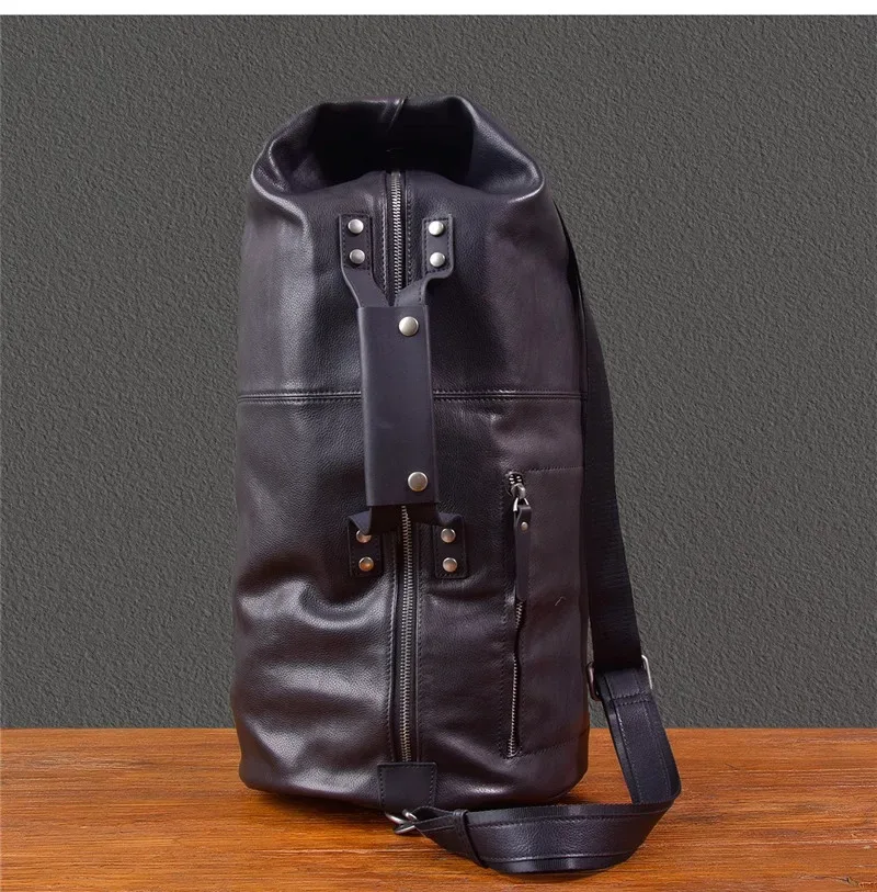 sac à bandoulière en cuir de vachette pour hommes, sac de voyage en plein air, noir, multifonctionnel, designer décontracté, grande capacité