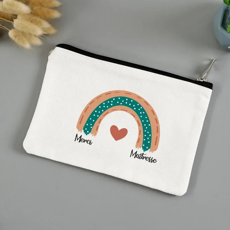trousse de toilette voyage pochette maquillage cadeau maitresse école cadeau maitresse pochette de maquillage imprimée, cadeau de la journée des enseignants, sac cosmétique en toile pour femmes, avec fermeture éclair