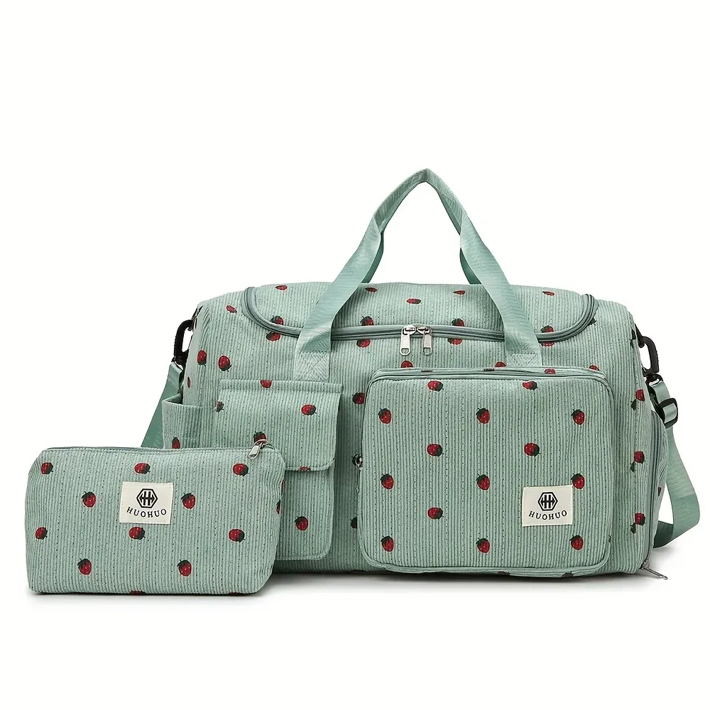 sac de voyage strawberry, sac de voyage en velours côtelé de grande capacité, sac bandoulière léger, sac multifonctionnel pour le sport et le fitness