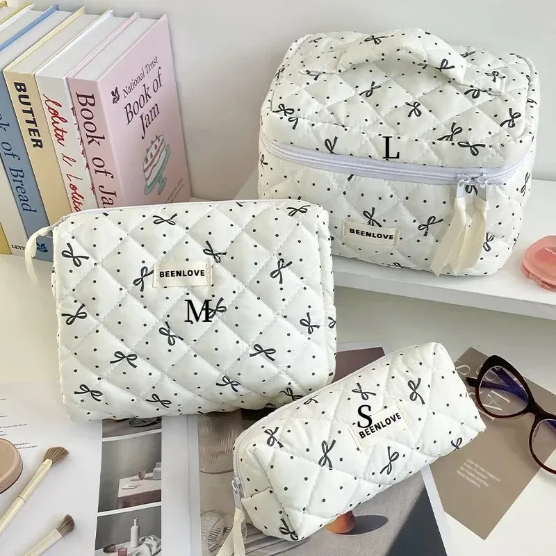 trousse de maquillage de grande capacité, trousse à cosmétiques imprimée de fleurs avec nœud, organisateur de toilette portable à fermeture éclair