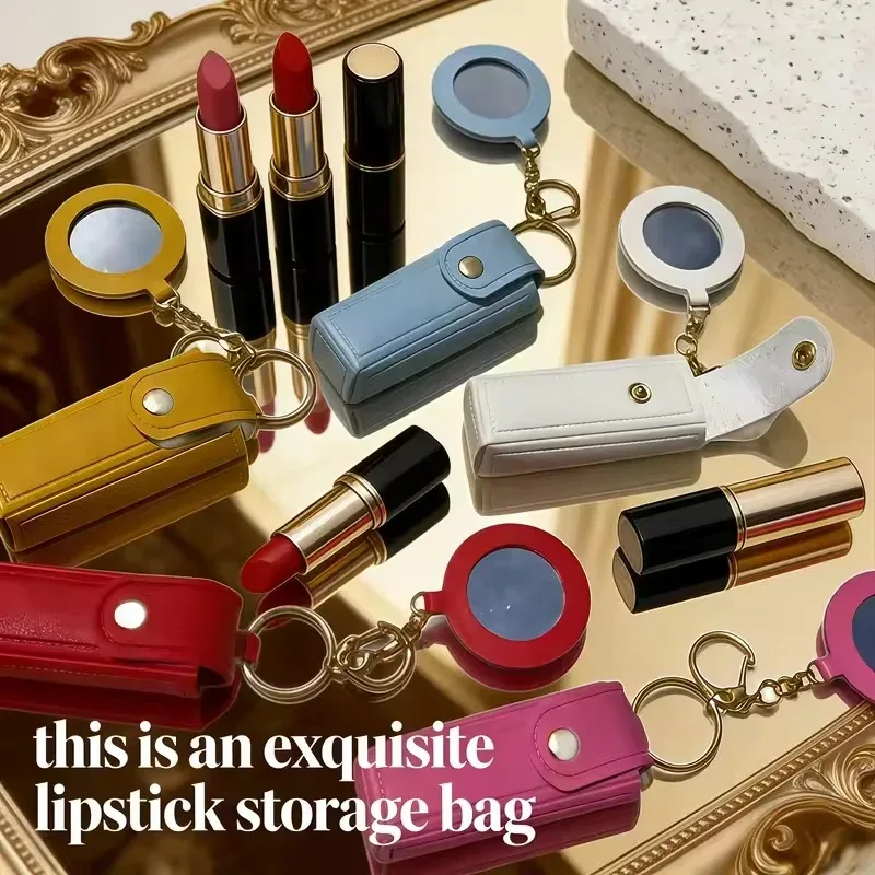 trousse cosmétique cuir motif coeur rouge bleu rose beige portable miroir lipstick transport voyage