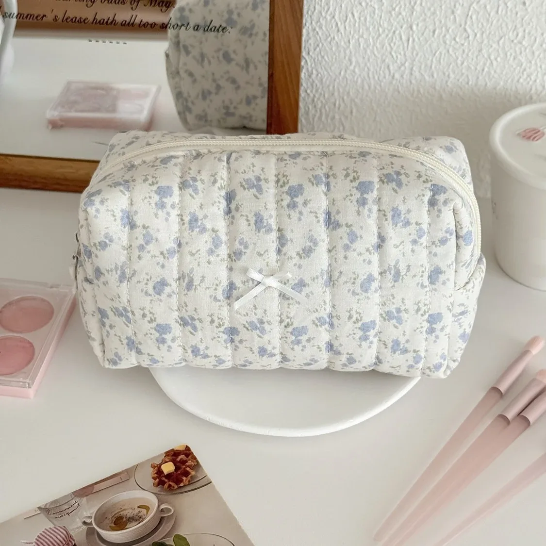 trousse de maquillage carrée mignonne pour femmes, petits sacs à cosmétiques portables de voyage, trousse de toilette à fermeture éclair florale, pochette de lavage, sacs de rangement