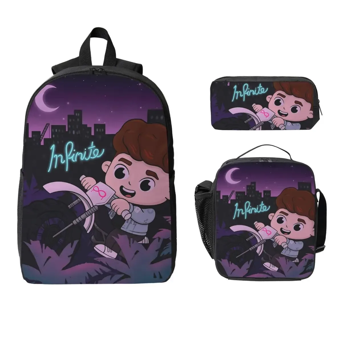 sac dos polyester noir personnage épée silhouettes lune pochette isolement déjeuner unisexe voyage école