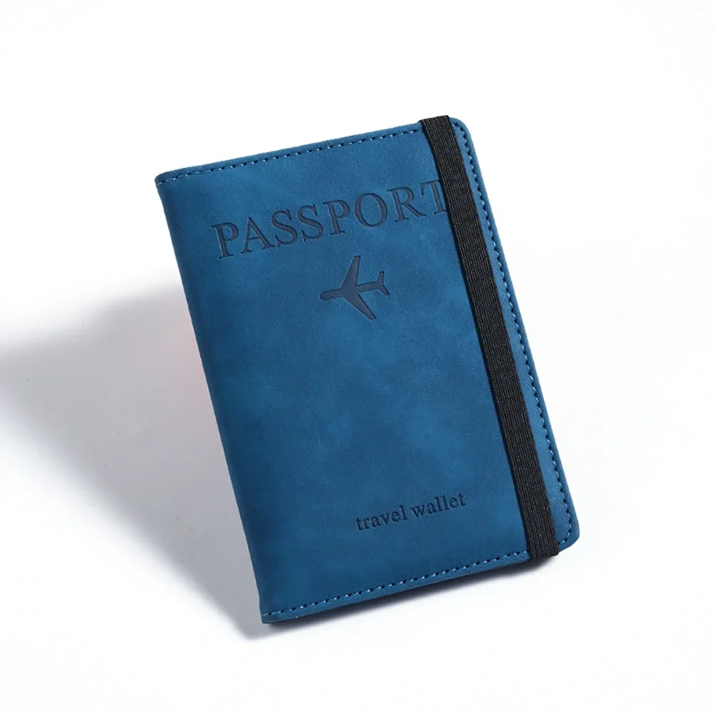 porte-passeport rfid personnalisé en pu pour homme, 2 styles d'enveloppes, motif avion imprimé, portefeuille de passeport antivol, minimaliste