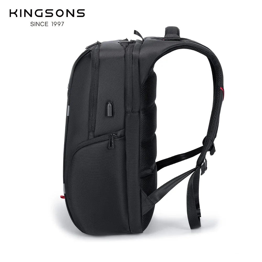 sac à dos pour ordinateur portable kingsons 17" et 15,6" pour hommes, sac de voyage d'affaires noir imperméable avec chargement type-c et usb, sac à dos antivol