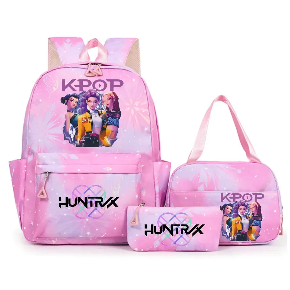 ensemble de sacs à dos imprimés kpop demon hunters avec sac à lunch et trousse à crayons, sac à dos d'extérieur léger et respirant de grande capacité