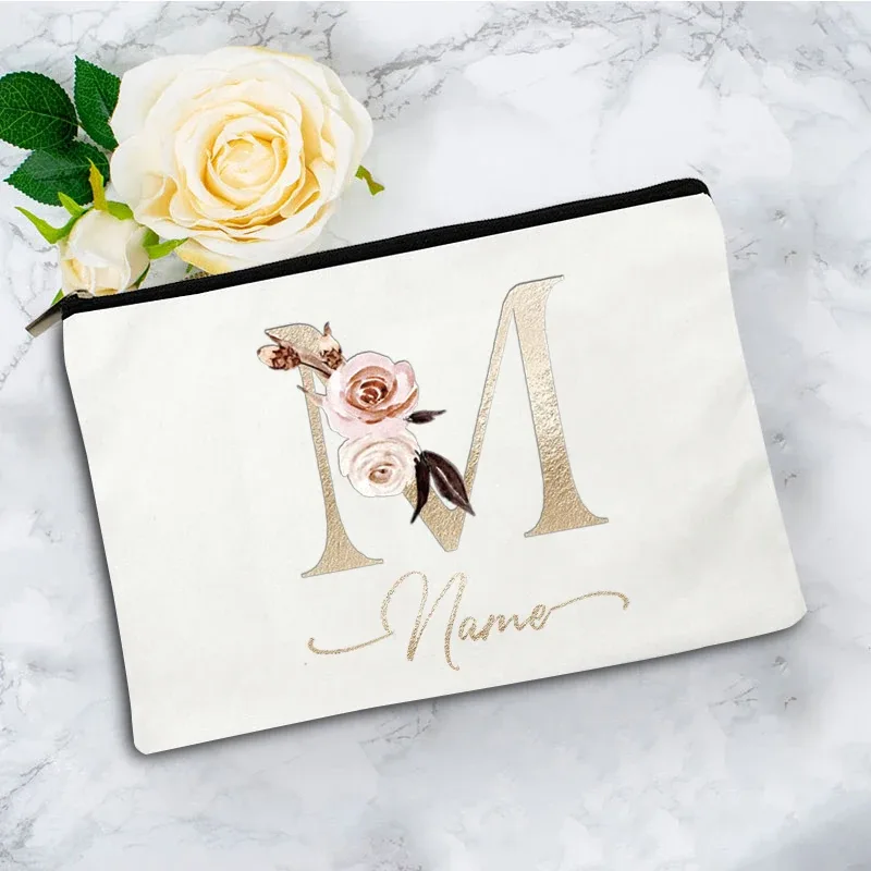 pochette à cosmétiques personnalisée avec nom, motif floral vintage, cadeau élégant pour femmes, demoiselles d'honneur, anniversaire, organisateur de maquillage