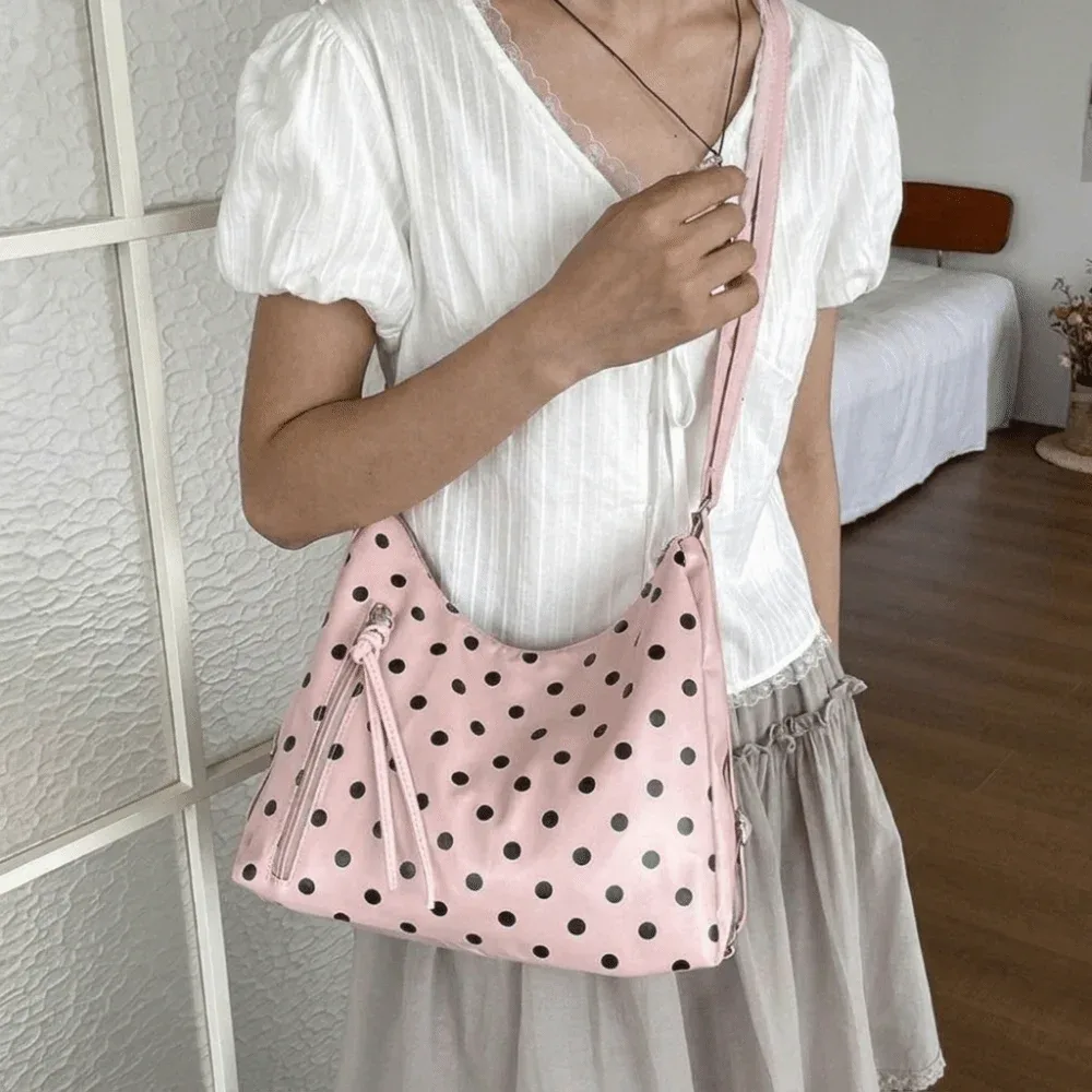 Sac à bandoulière vintage en cuir PU à pois, sac fourre-tout léger de grande capacité, sac à dos, sac seau de style coréen pour étudiants