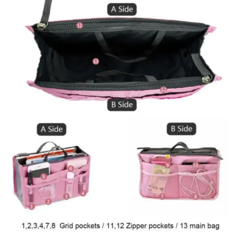 sac de rangement multifonctionnel à double fermeture éclair, grande capacité, pour le rangement et la classification des articles de maquillage et de toilette