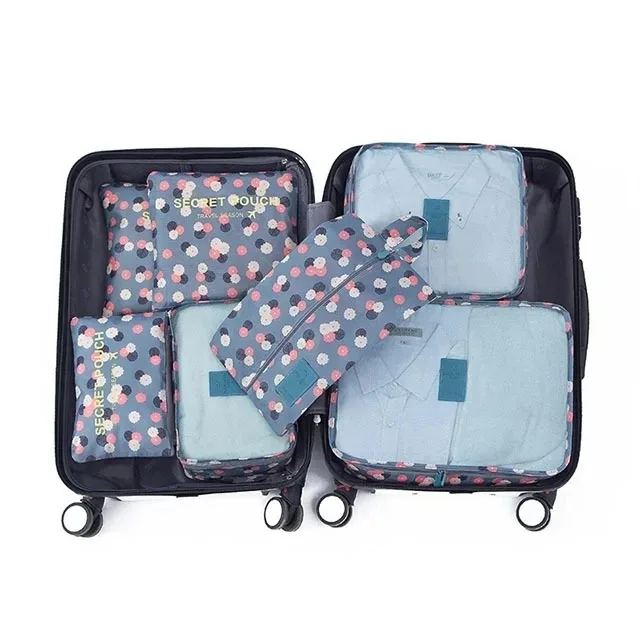 organisateur voyage sac rangement nylon translucide gris rose bleu grande capacité tri chaussures vêtements transport