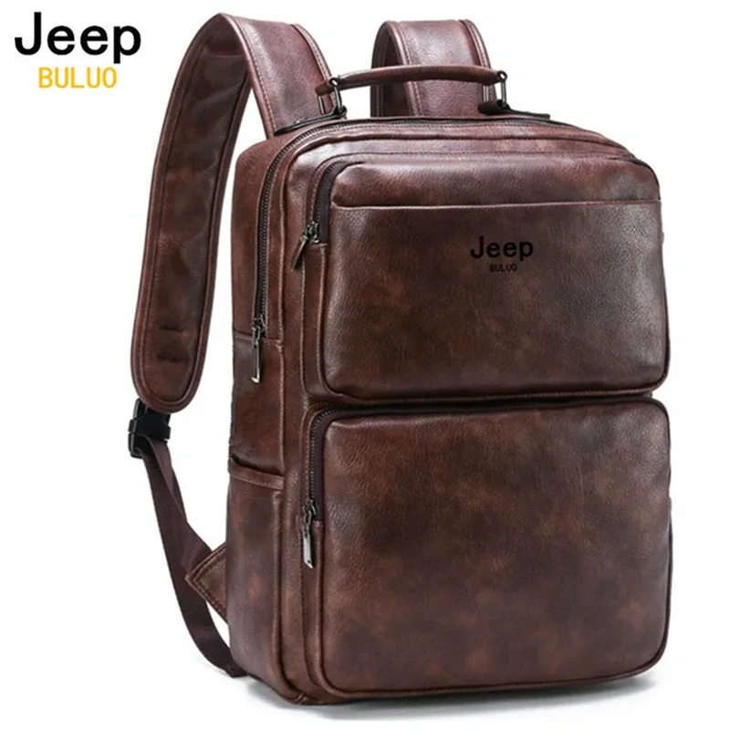 sac à dos en cuir vintage jeep buluo pour homme, grande capacité, sac pour ordinateur portable, sac à dos décontracté pour le travail, les voyages, l'université