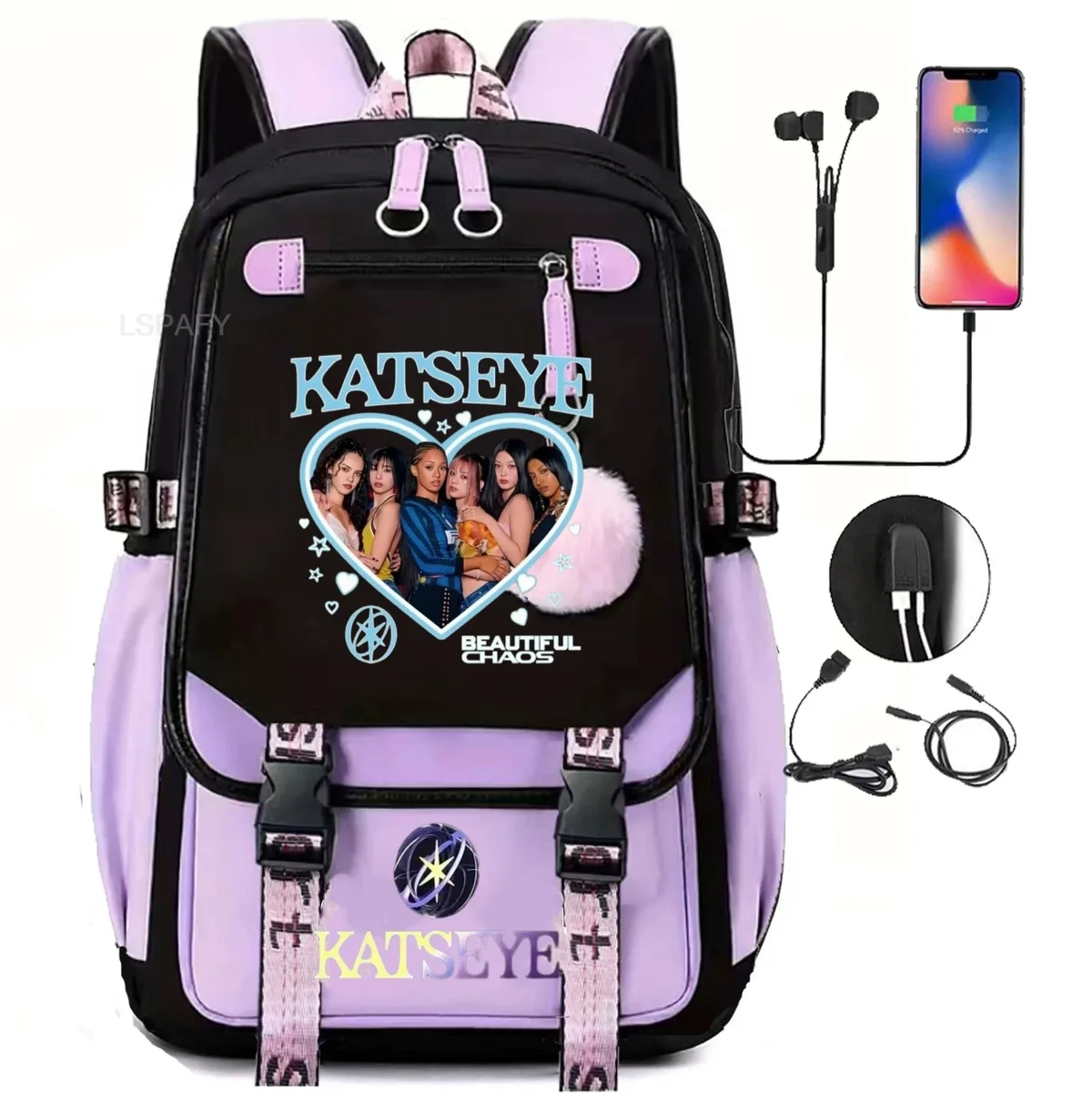 sacs à dos kawaii hot katseye à imprimé amusant, doux et mignons, grande capacité, pour étudiants, sacs d'école, sacs pour ordinateur portable, patchwork, simples, mochilas