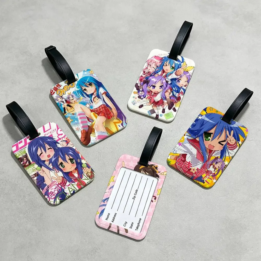 étiquette de bagage anti-perte anime lucky star en pvc, porte-carte d'identité, étiquette de nom pour voyage en plein air