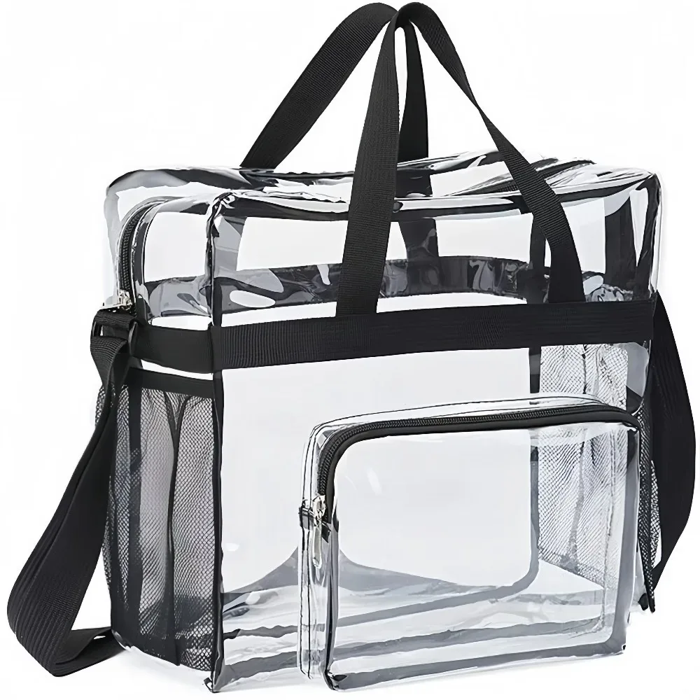 sac fourre-tout transparent robuste en pvc, approuvé pour les stades, sac bandoulière avec poches en filet pour le travail, la sécurité, les concerts et les voyages