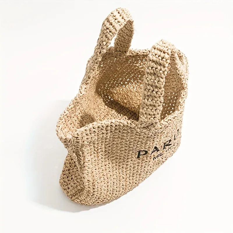 sac fourre-tout en paille de grande capacité pour femmes, fourre-tout décontracté avec lettres de styliste, sacs à main tissés à la main, sac de plage d'été, grand acheteur, 2024