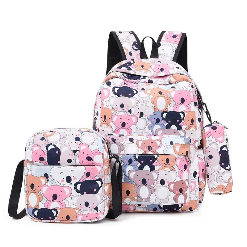 sac dos nylon noir motif géométrique bleu blanc poches lateral zipper usage école voyage