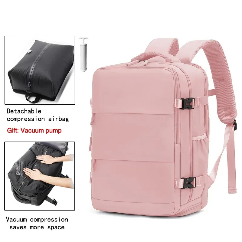 sac à dos de voyage avec airbag, sac à dos imperméable pour sports de plein air, pour ordinateur portable 15,6 pouces, sac à dos à compression sous vide, avec pompe