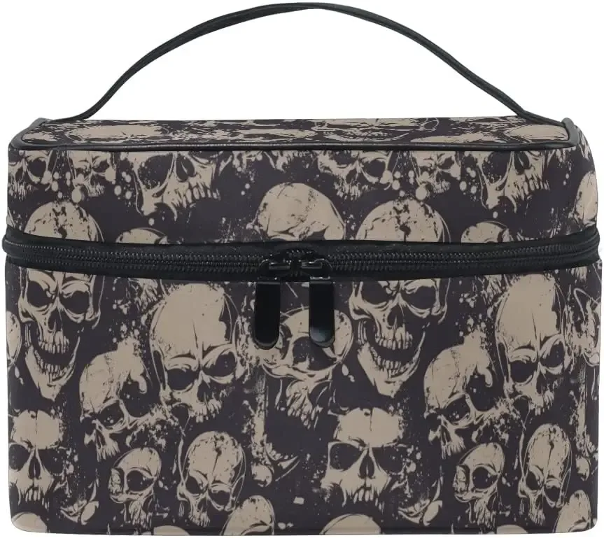 trousse de maquillage gothique crânes, sac de rangement de maquillage de voyage, étuis à cosmétiques, trousse de toilette pour filles, femmes et dames