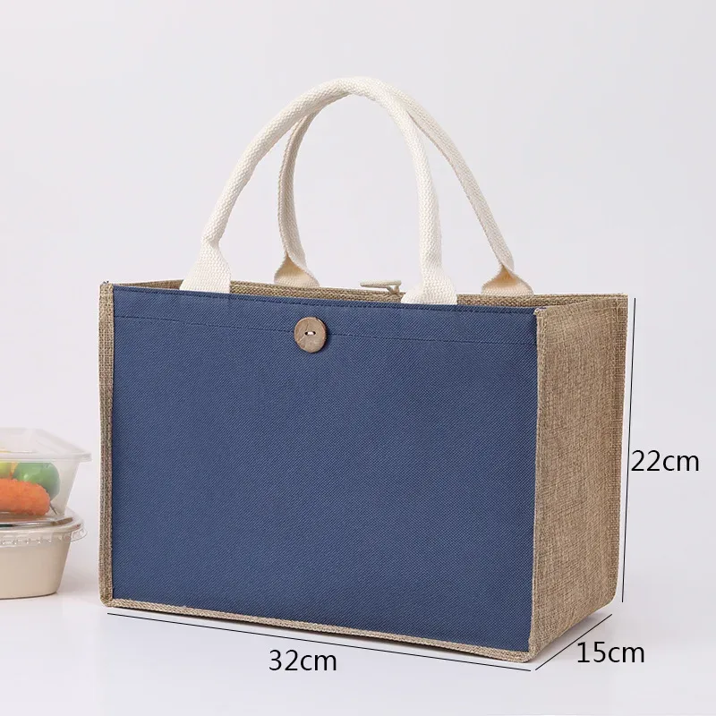 sac fourre-tout en toile de jute avec bouton pour femme, sac à main cadeau de grande capacité, respectueux de l'environnement, sac à provisions réutilisable, sac en chanvre
