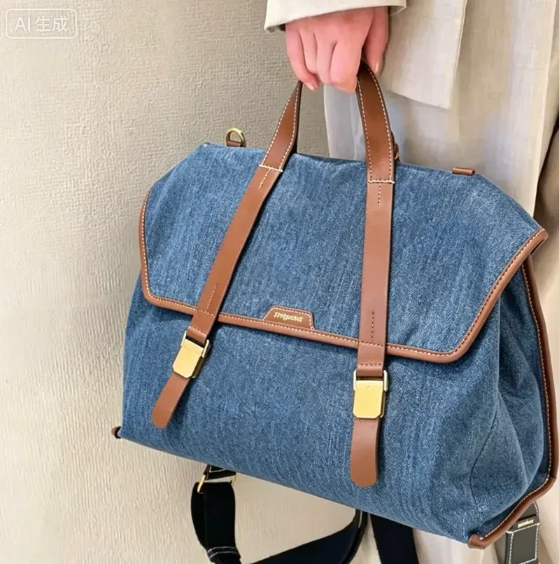 nouvelle version 2026 sac à dos vertical rétro en toile de jean, grand format, pour le quotidien, le shopping, les documents et l'ordinateur, tendance
