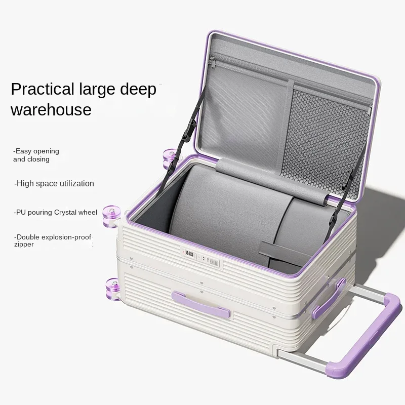 nouvelle valise de voyage 2026 avec cadre en aluminium et poignée large, extensible par fermeture éclair, tailles 20-28 pouces, pour grandes entrepôts (1:9)