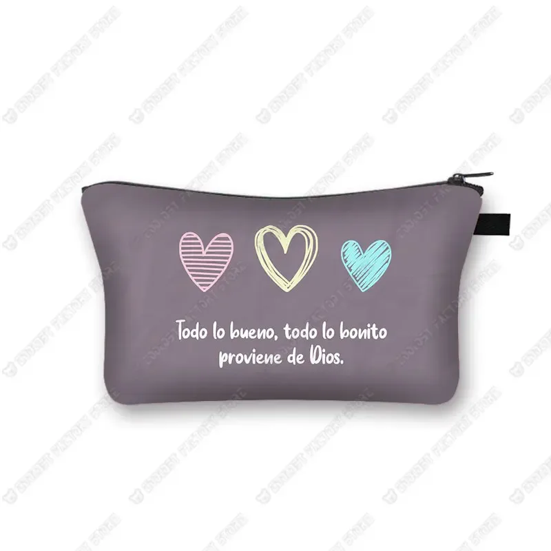 trousse à cosmétiques avec verset de la bible chrétienne en espagnol, trousse de maquillage, trousse de beauté, trousse de toilette