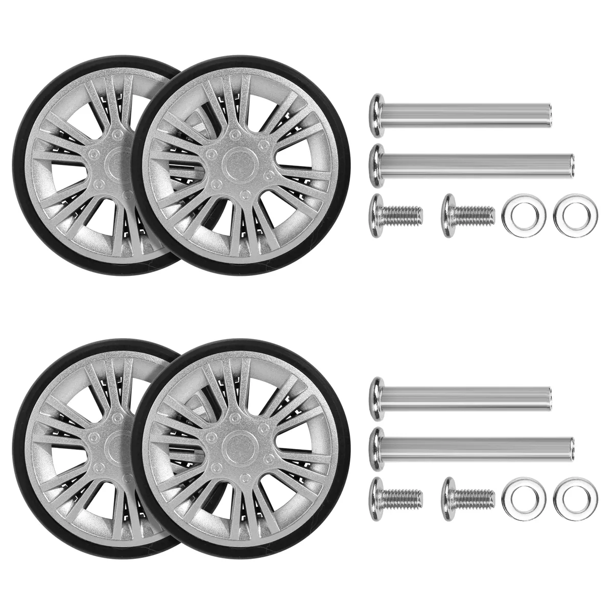guguluza lot de 4 roues de rechange argentées pour bagages avec vis, roulettes de valise de voyage diamètre 55 mm, pièces de réparation pour chariot
