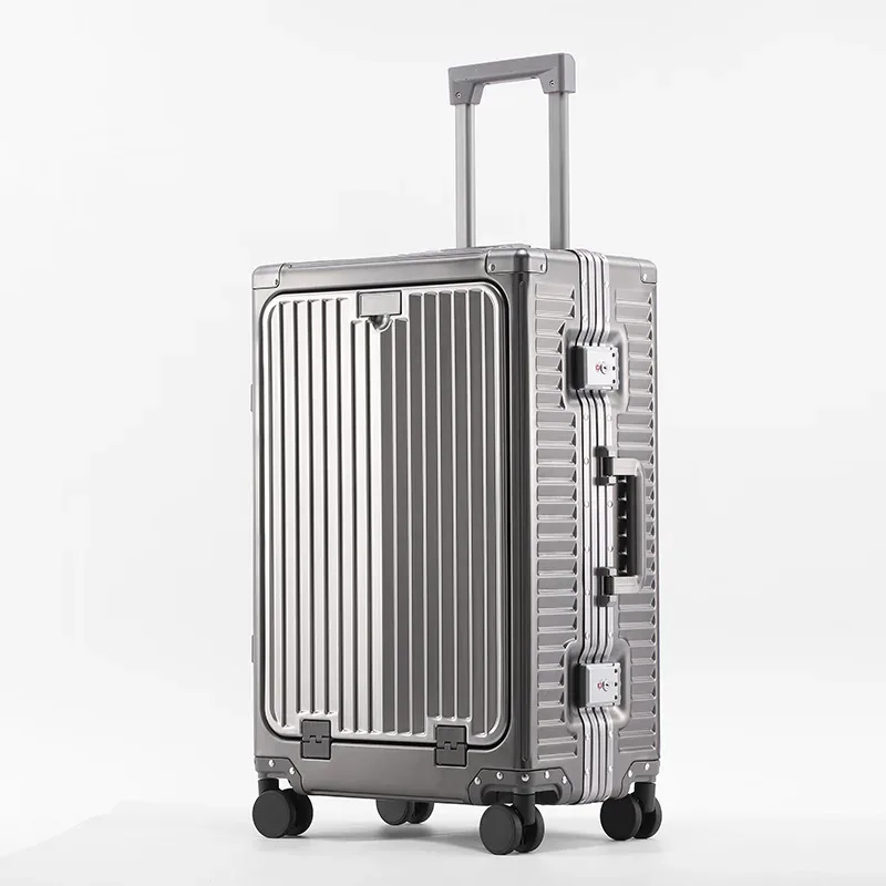 klqdzms valise ouverture avant boîte d'embarquement entièrement en aluminium alliage de magnésium boîtier de chariot 20 "24 pouces bagages multifonctions