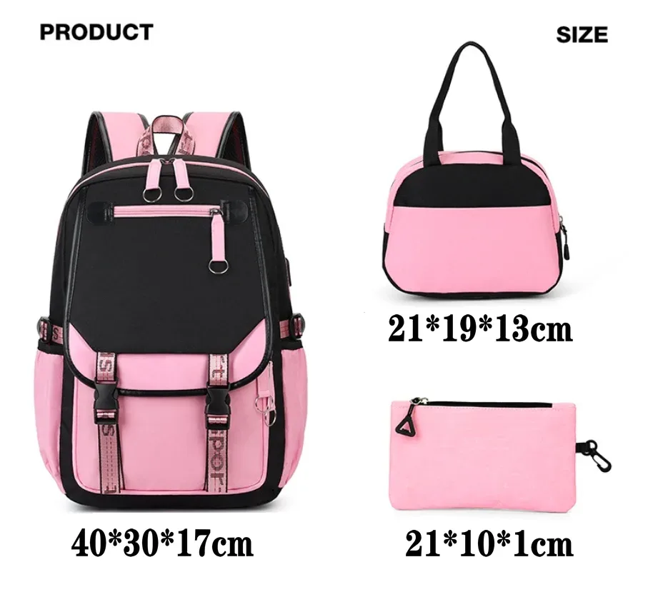 sac à dos kpop demon hunter pour adolescents, cartable de grande capacité, 3 pièces/ensemble avec sac à lunch pour femmes, étudiants, décontracté, confortable, pour voyage, mochilas