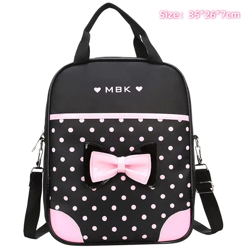 sac à dos scolaire léger pour filles de 6 à 12 ans, sac à dos élémentaire mignon à pois avec nœud et bretelles ergonomiques rembourrées