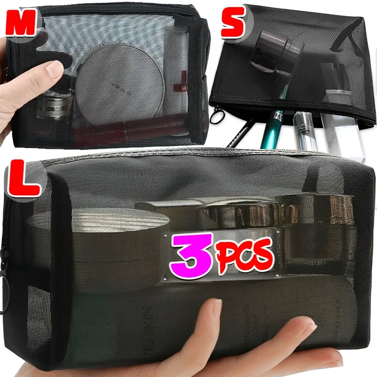 sac à cosmétiques transparent en maille portable, étui de maquillage pour femmes, organisateur de maquillage à fermeture éclair de voyage, sac de rangement de toilette et de beauté, pochette