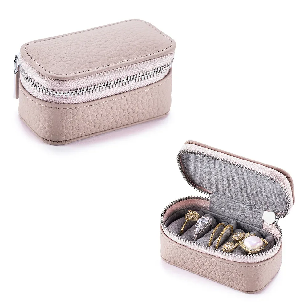 organisateur voyage cuir vachette noir gris beige marron fermeture éclair intérieur velours bijoux mini pochette cosmétique femmes soirée