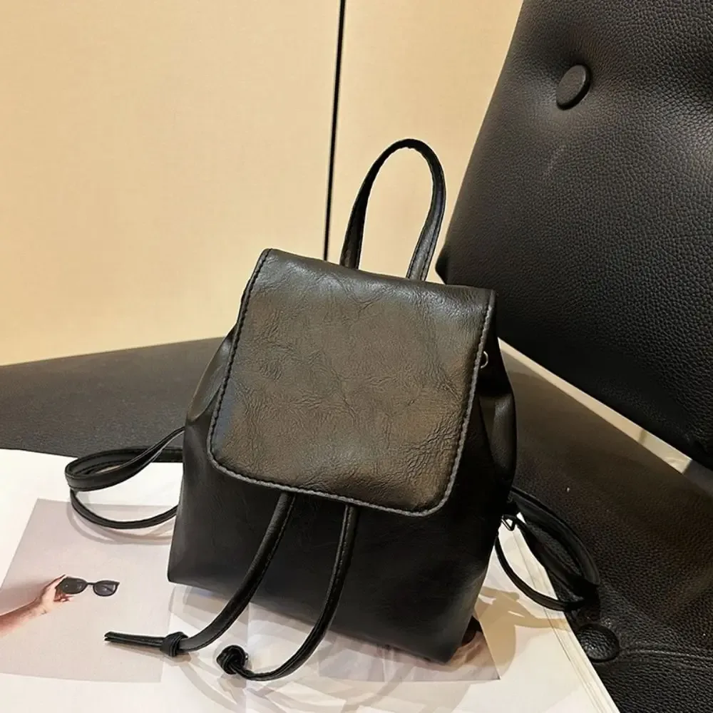 sac à dos rétro marron solide en pu pour enfants, mini sac à dos solide, petit paquet, sac à main pour documents initiés