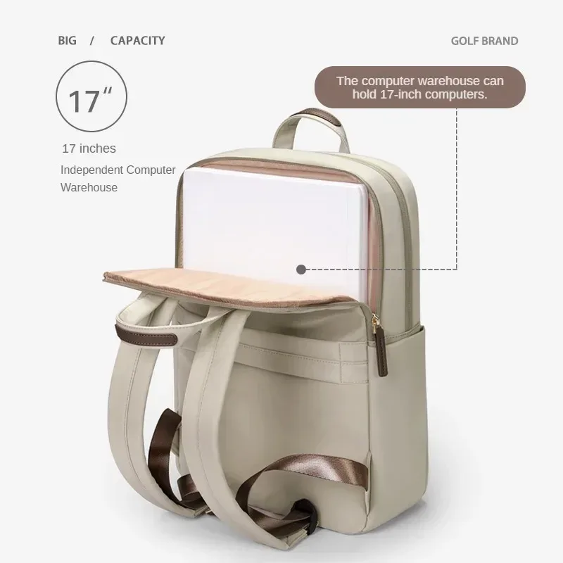 golf-sac à dos étanche en nylon pour ordinateur portable, sac à dos élégant pour femme, sac à dos mince pour ordinateur portable, sac de voyage d'affaires pour femme, 13 pouces, 15 pouces, 6 pouces, 17 pouces