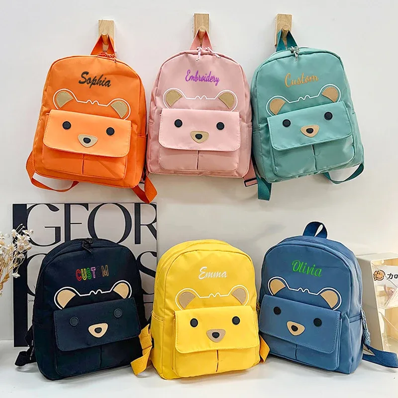 sac à dos personnalisé avec broderie ou style standard (2 options), motif mignon de petit ours de dessin animé, idéal pour la rentrée scolaire et comme cadeau