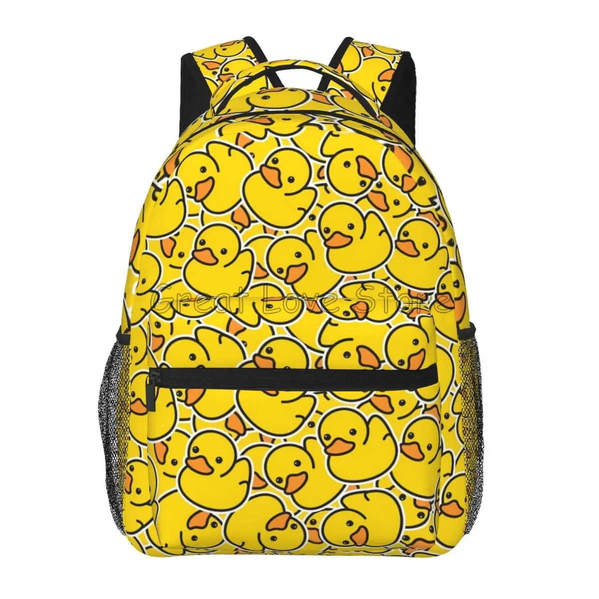 sac à dos en caoutchouc imprimé canards de dessin animé pour ordinateur portable, mignon canards jaunes, sacs à dos de voyage de grande capacité, sac à bandoulière pour étudiant, sac à livres d'école