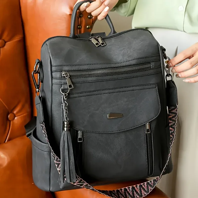 sac dos polyester unisexe rose bleu beige noir décontracté grande capacité poche intérieure fendue bandoulière arquée fermeture éclair souple imperméable