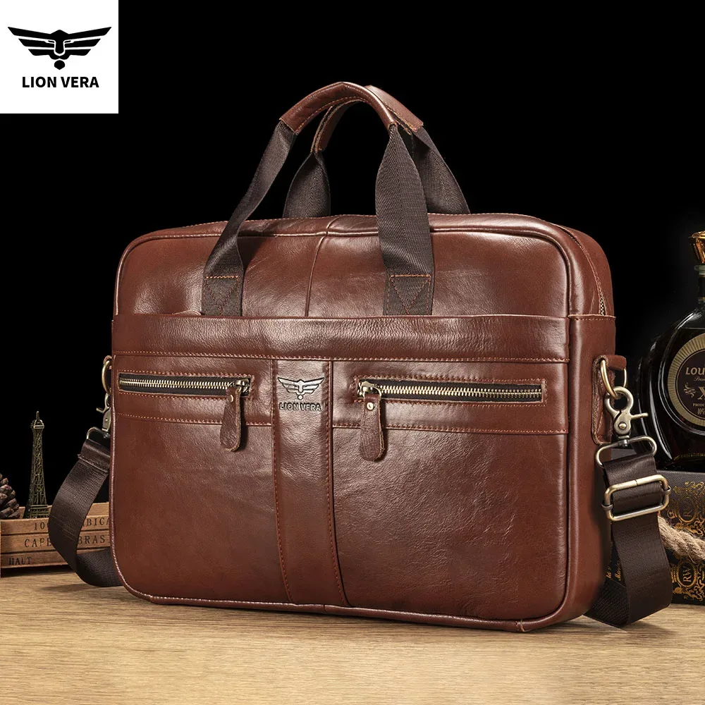 lion vera – porte-documents en cuir véritable pour hommes, sac à main de bureau portable pour ordinateur portable, sacs à bandoulière de haute qualité pour affaires