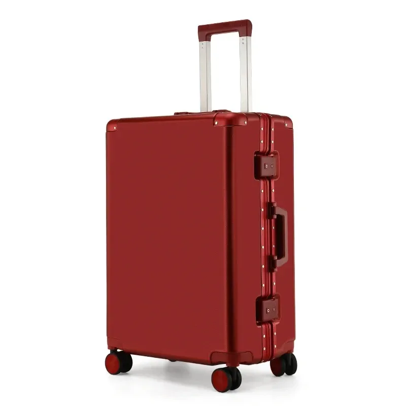 valise de voyage grande capacité couleur unie avec serrure à code, cadre en aluminium, cage à roulettes de luxe pour hommes et femmes