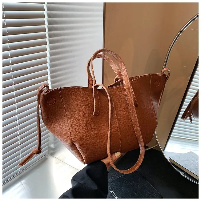 sac fourre-tout en cuir véritable pour femme, style quotidien, avec cordon de serrage, pour le travail, les voyages, les trajets quotidiens et le style décontracté