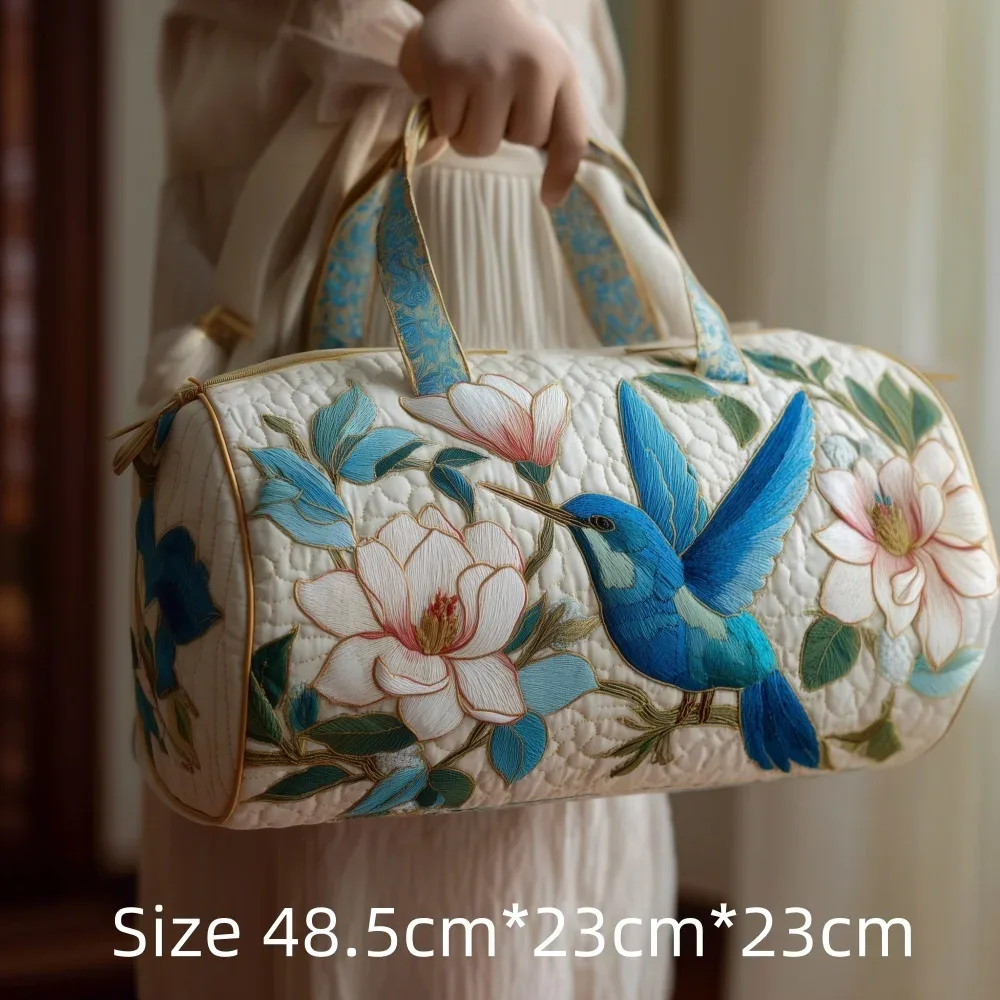 sac de voyage matelassé 3d vintage tendance, imprimé floral oiseau cardinal, sac de week-end, de sport ou de plage durable, sac fourre-tout pour femme