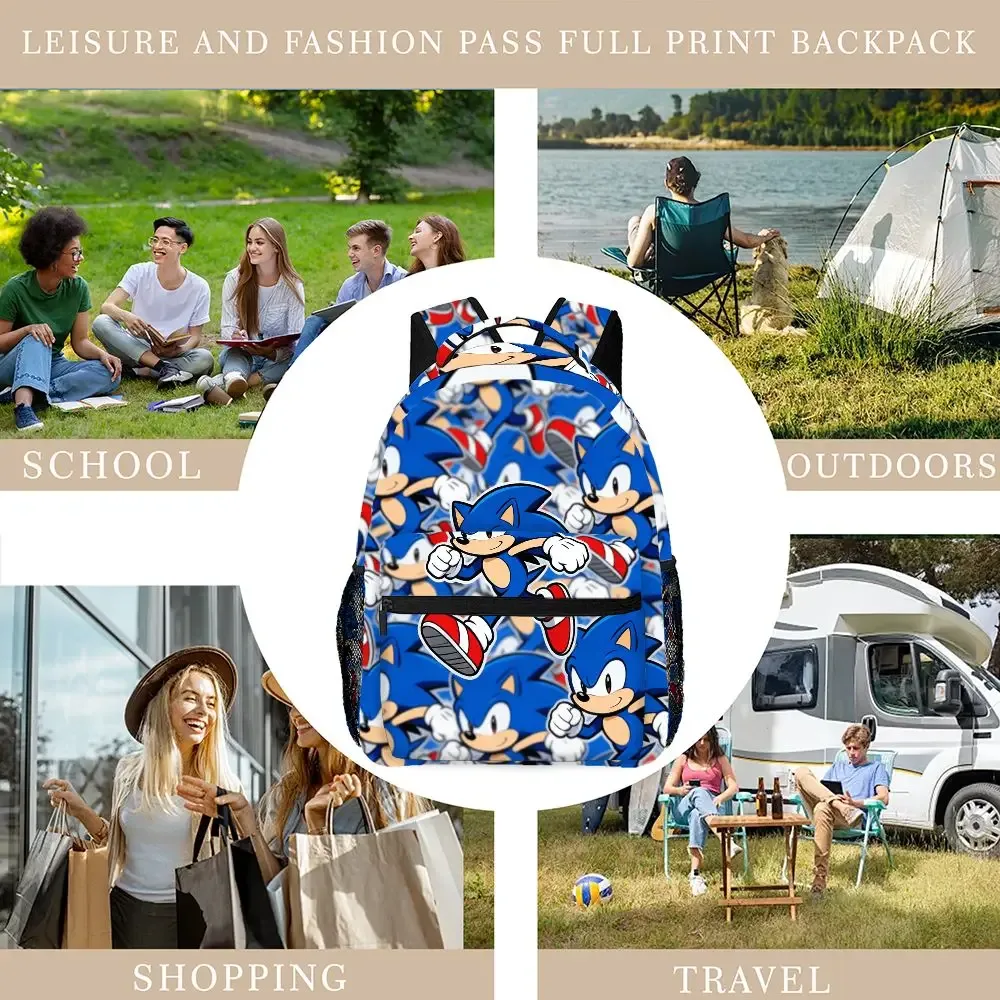 sac à dos imprimé sonic the hedgehog, mignon et résistant, avec poche en filet, pour l'école, les pique-niques et les voyages